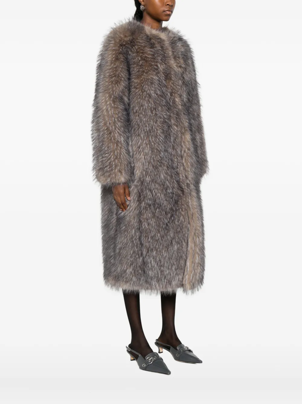 Maje Jas van imitatiebont met lange mouwen Grijs