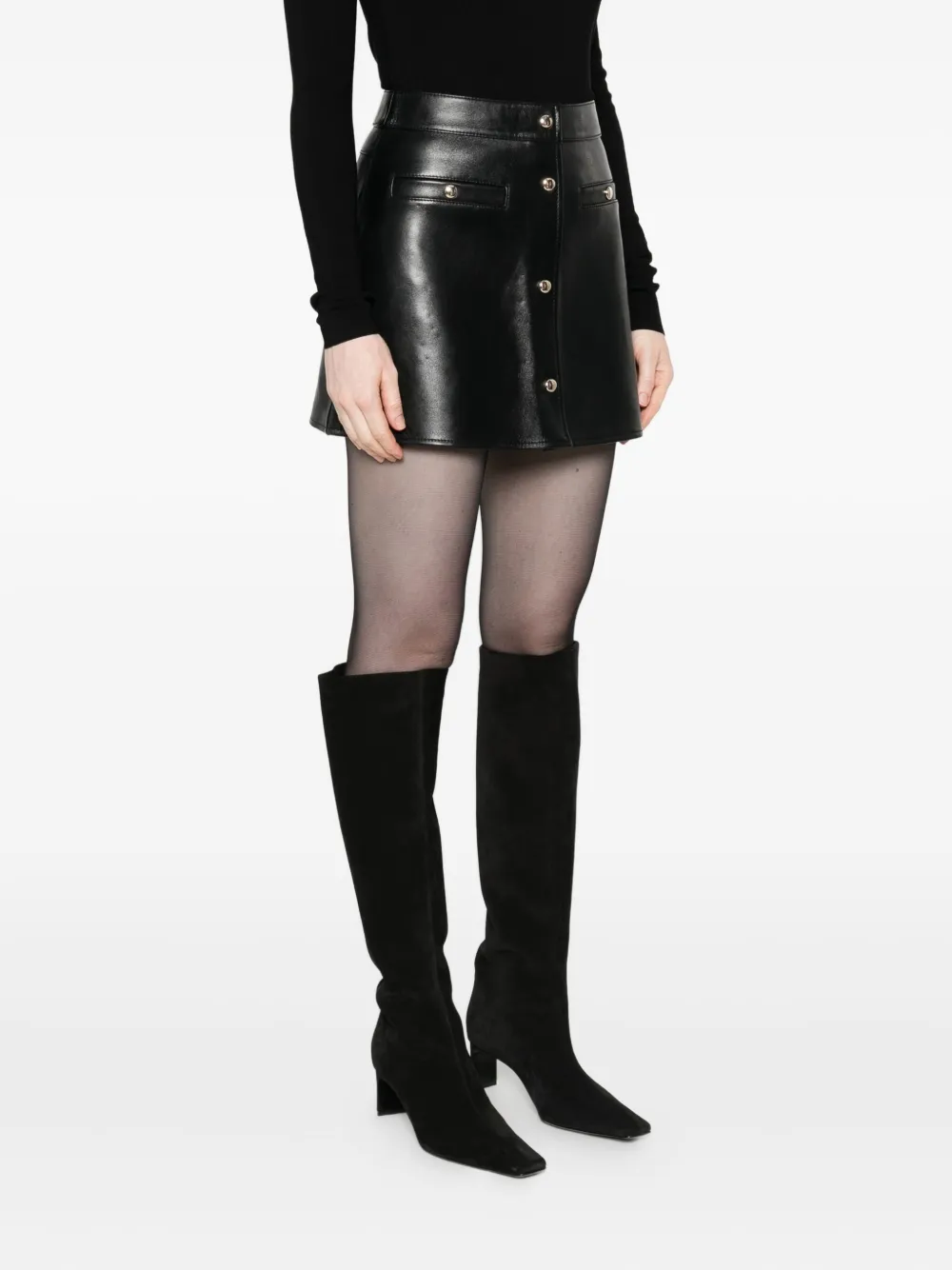 Maje Leren rok met knoopsluiting Zwart