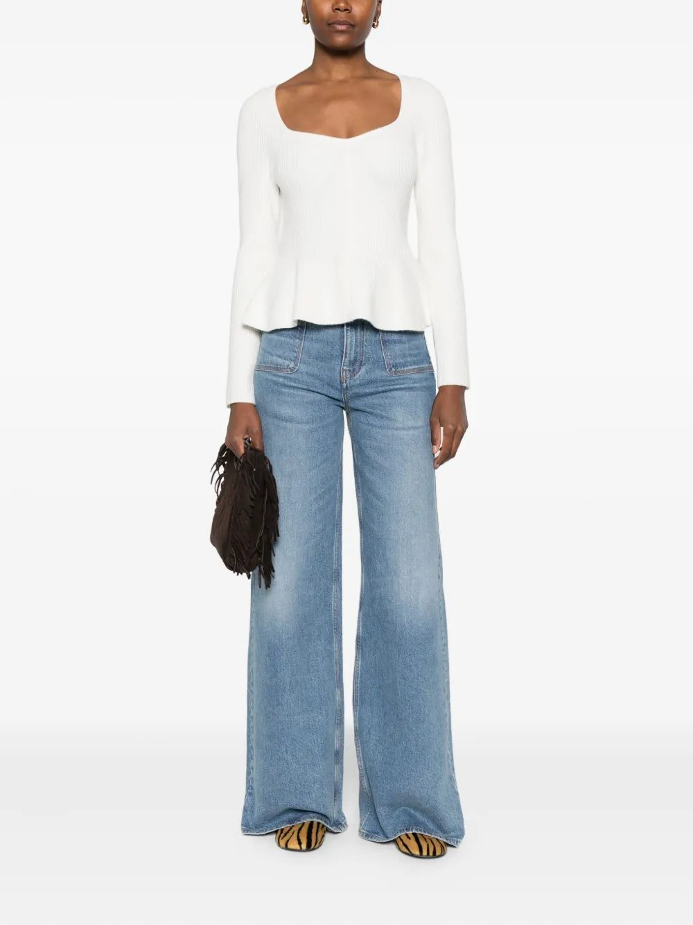 Maje ribbed square-neck top - Wit