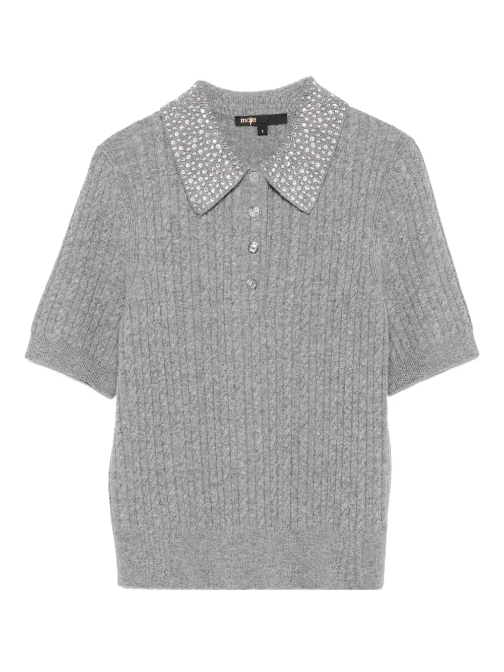 Maje playera tipo polo en tejido de ocho con apliques | gris | Image 1