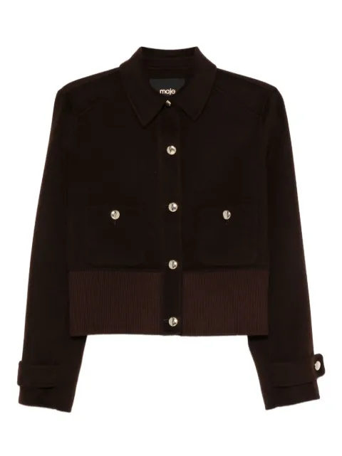 Maje button-fastening ribbed bomber jacket