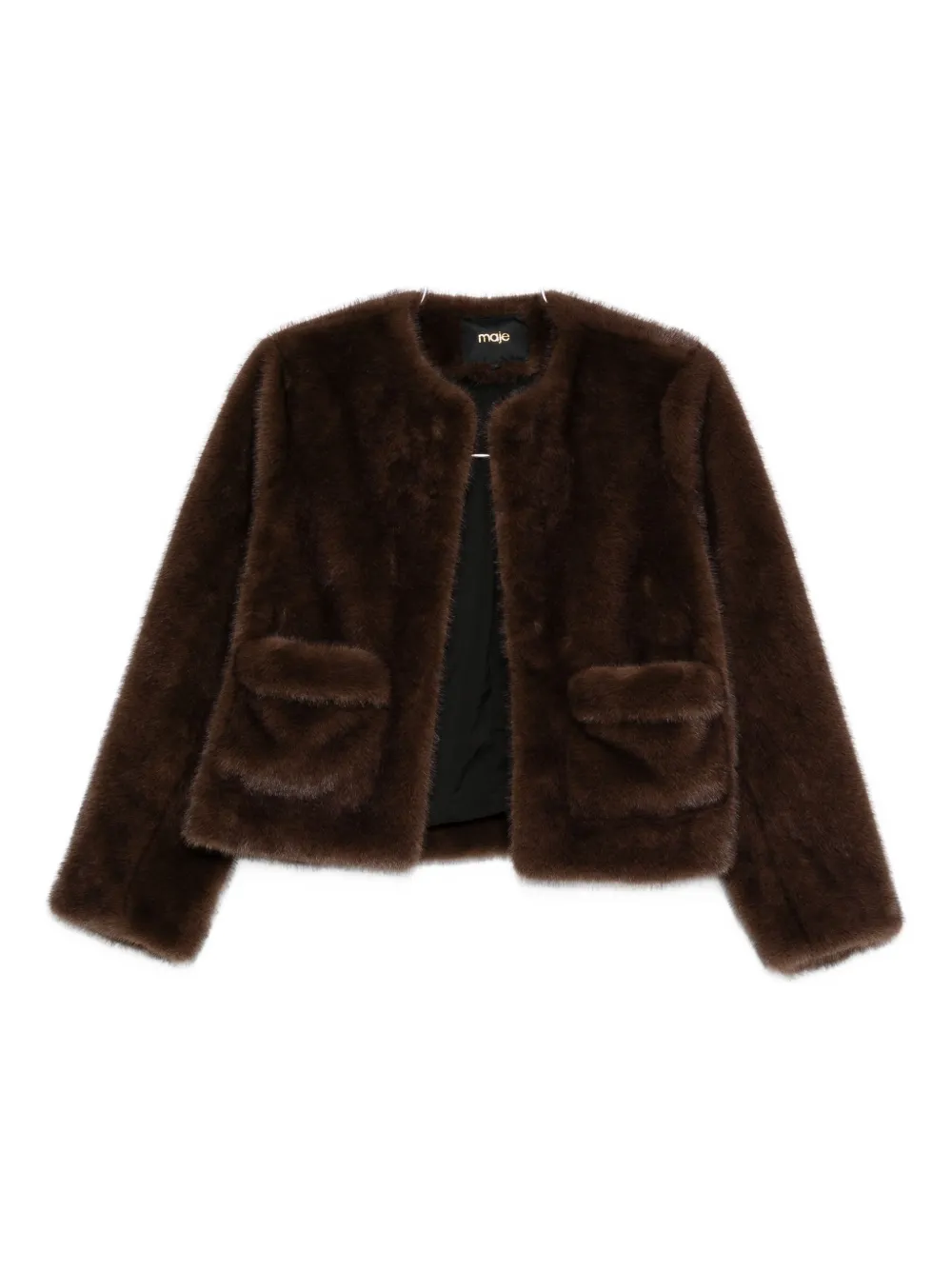 Maje flap-pocket faux-fur jacket - Marrone