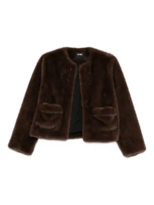 Veste En Peau Lainée Maje - Taille 36, Couleur Chocolat - Occasion Très Bon état