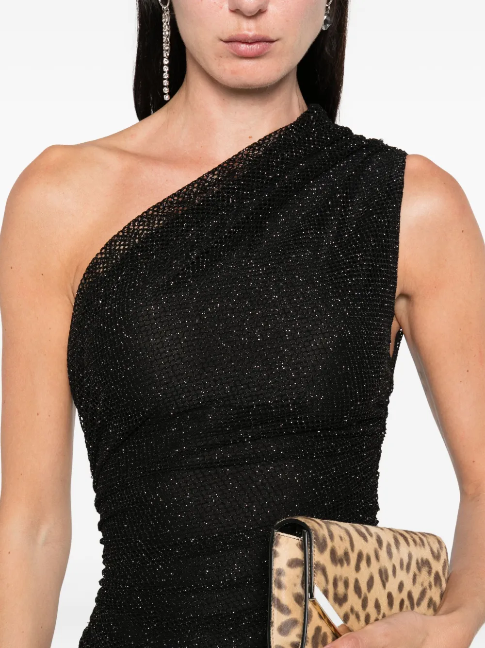 Maje one-shoulder rhinestone-embellished dress Zwart