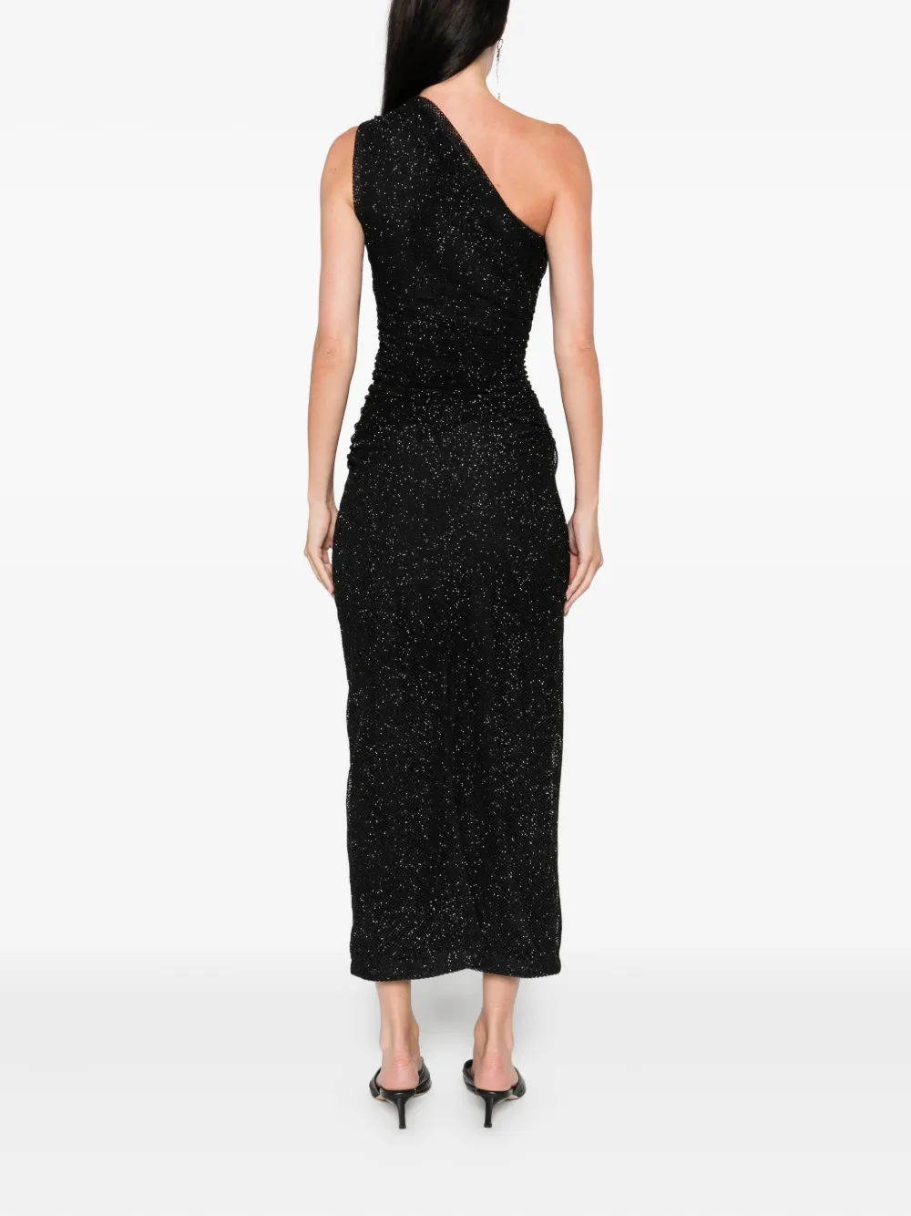 Maje one-shoulder rhinestone-embellished dress Zwart