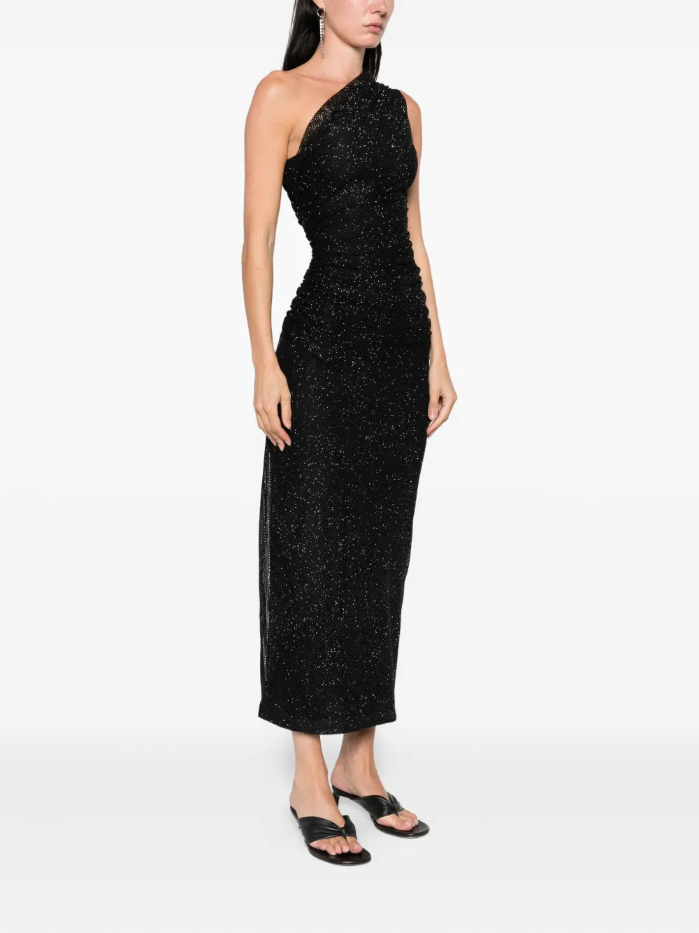 Maje one-shoulder rhinestone-embellished dress Zwart