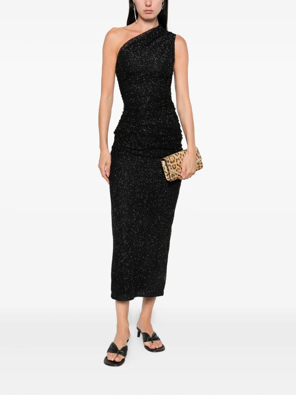Maje one-shoulder rhinestone-embellished dress Zwart
