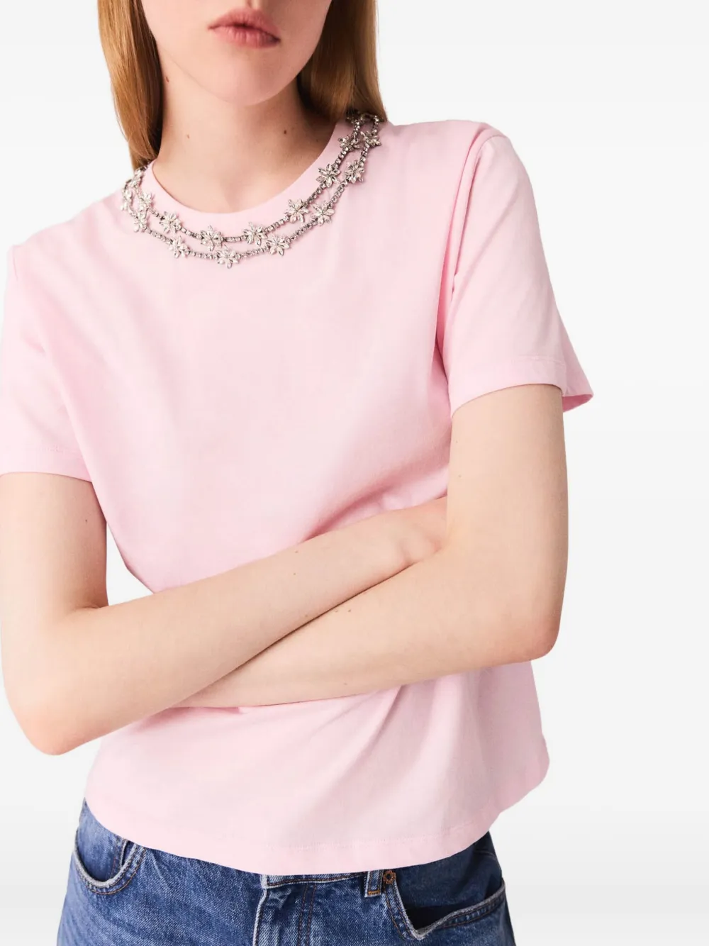 Maje T-shirt met korte mouwen en sieraden hals Roze