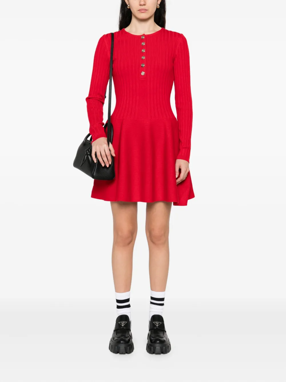 Maje Geribbelde jurk met knopenbies - Rood
