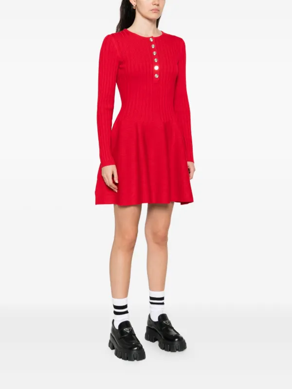 Maje button-front Ribbed Dress | Red | FARFETCH ID