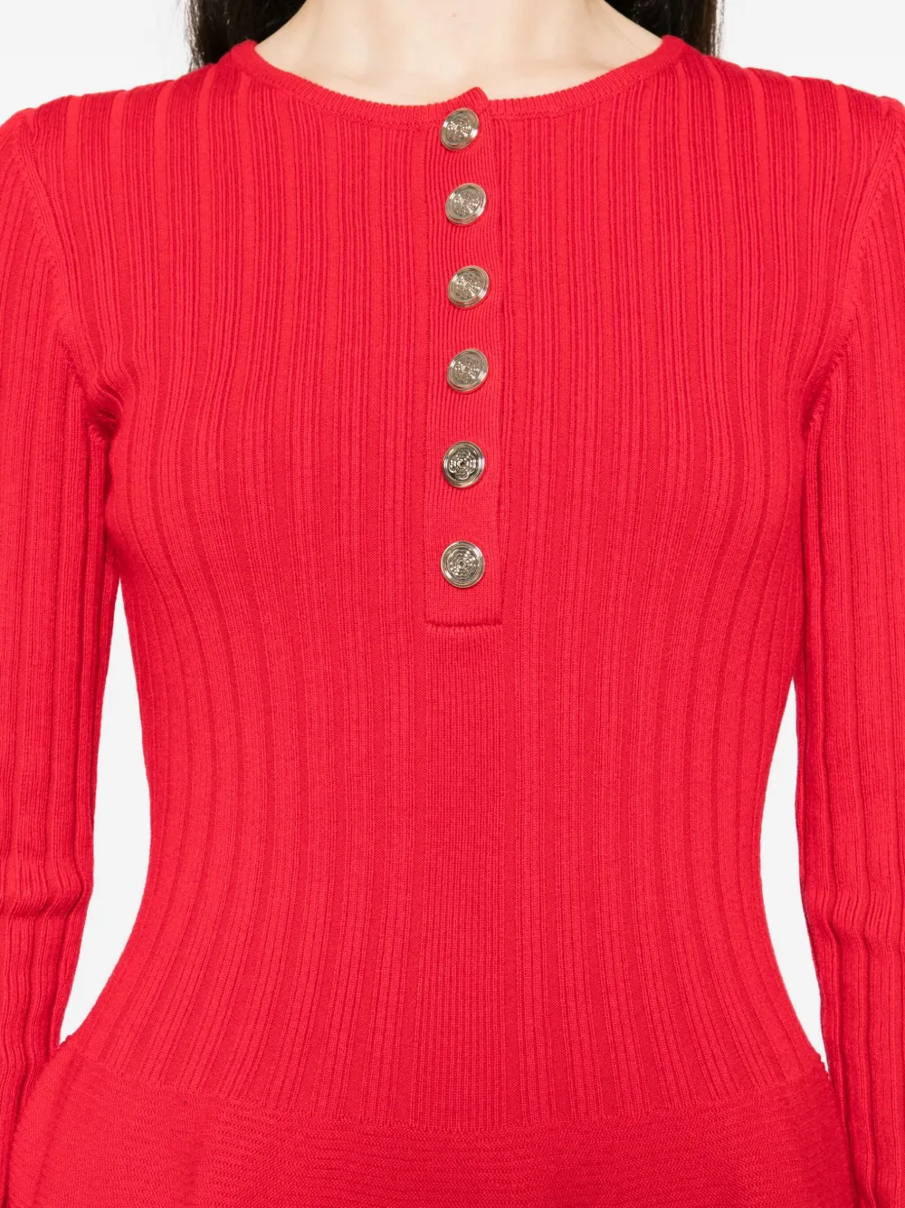 Maje Geribbelde jurk met knopenbies Rood