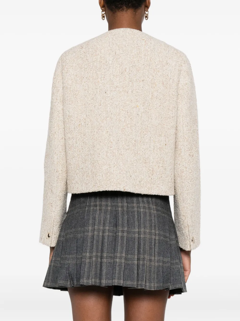 Maje Buttoned-up Cropped Tweed Jacket In Neutral