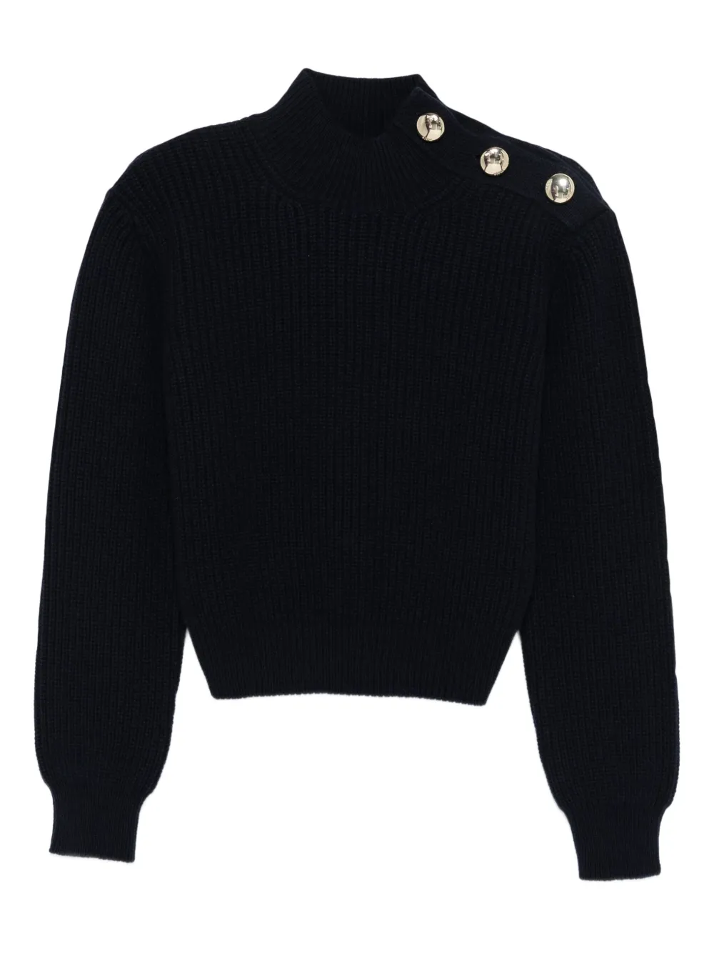 Maje Trui met hoge hals en knoopdetail Blauw
