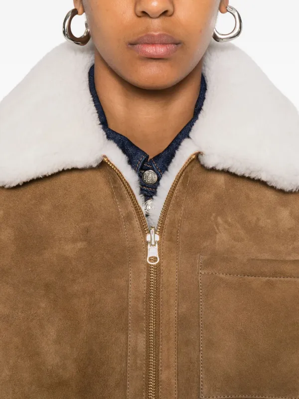 Maje shearling-collared Jacket | Brown | FARFETCH PL