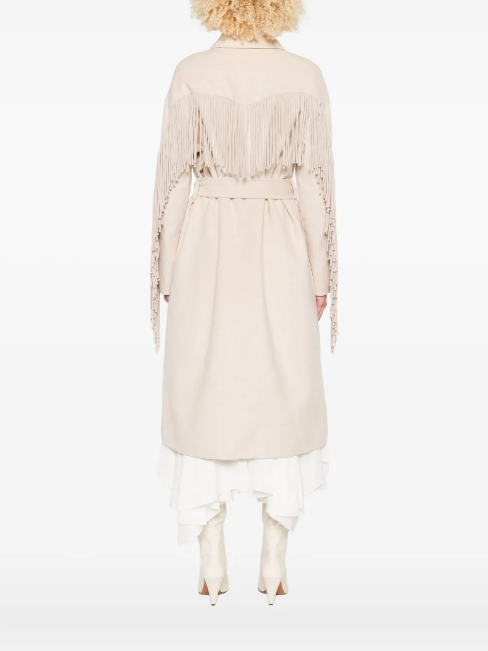 Maje Jas met enkele rij knopen en franje afwerking Beige