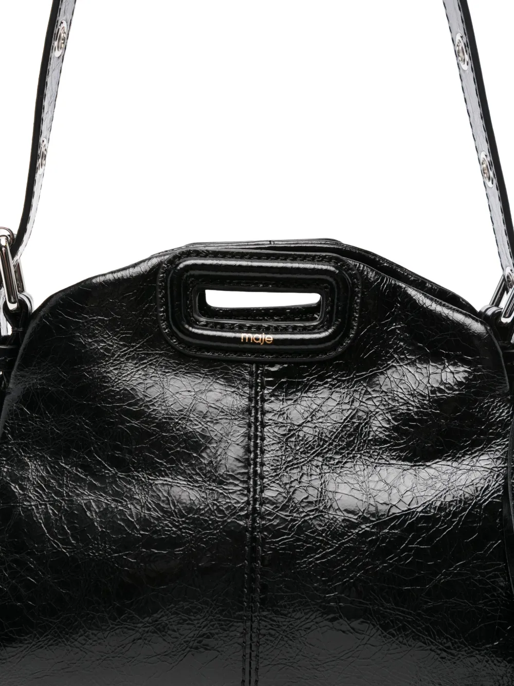 Maje Shopper van gebarsten leer met franje Zwart