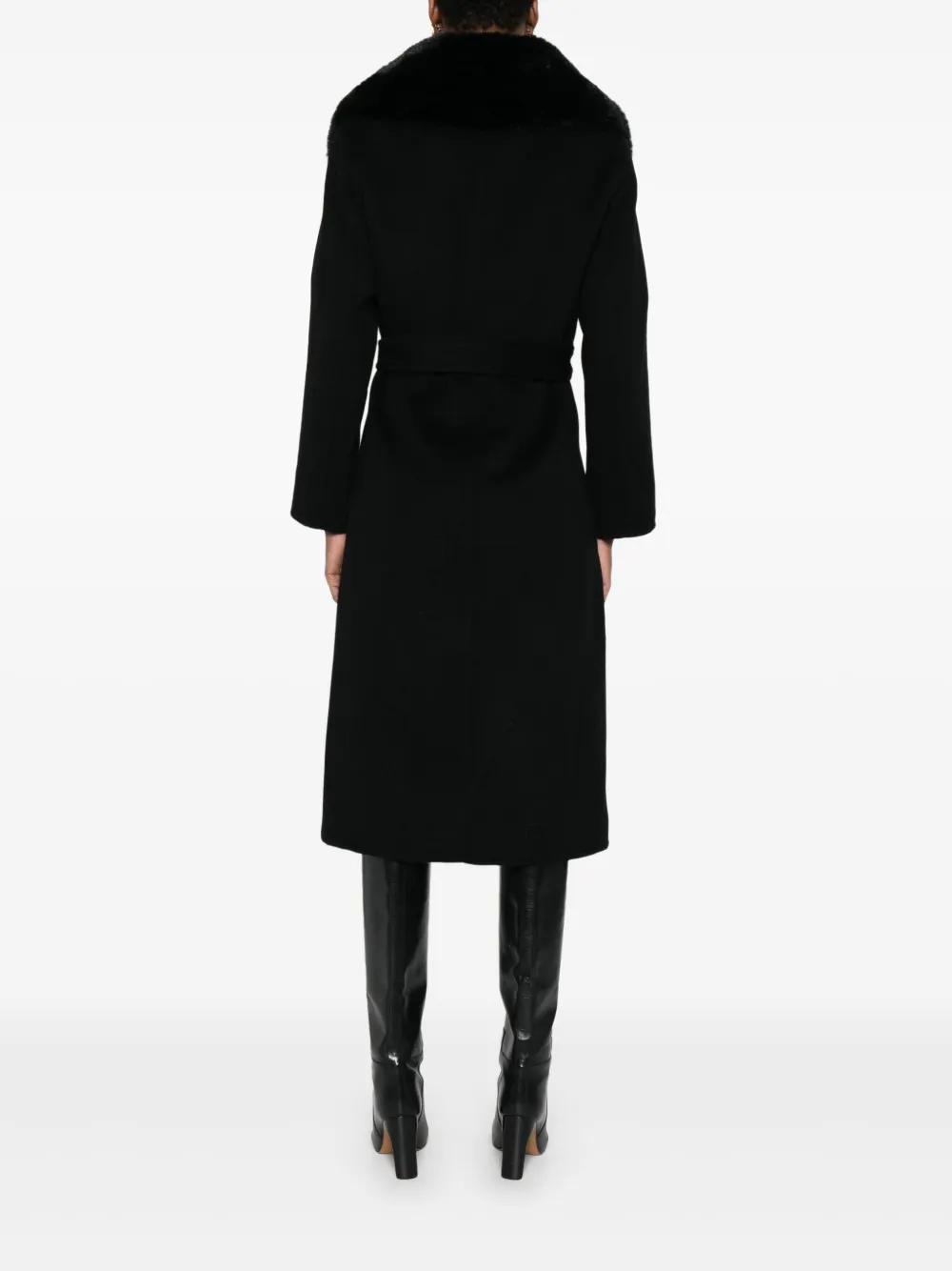 Maje Jas met kraag van imitatiebont en ceintuur Zwart