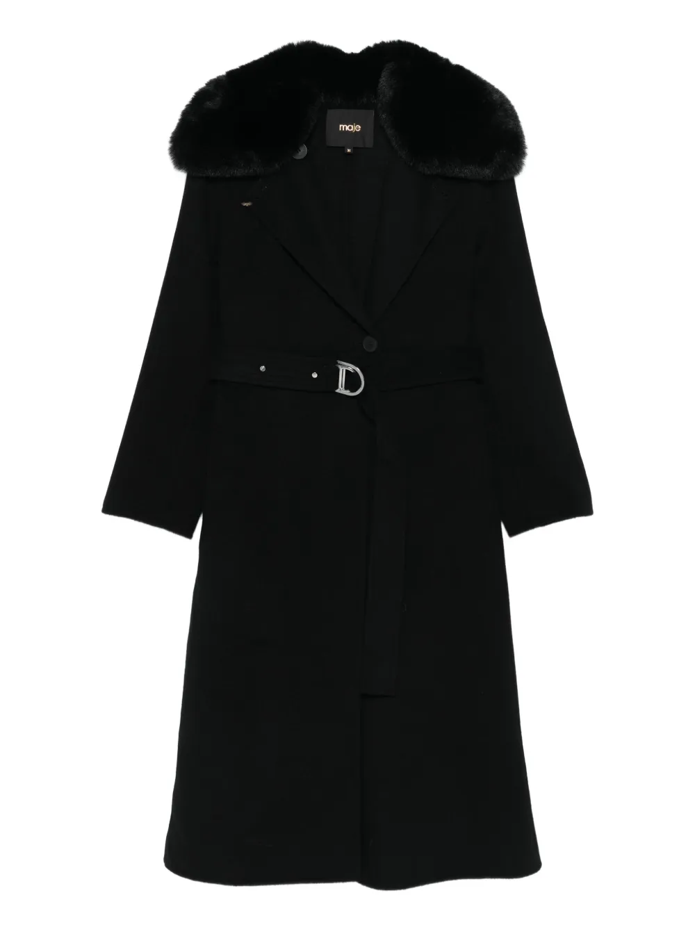 Maje abrigo con cinturón y cuello texturizado | negro | Image 1