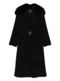 Maje faux-fur-collar belted coat - Black