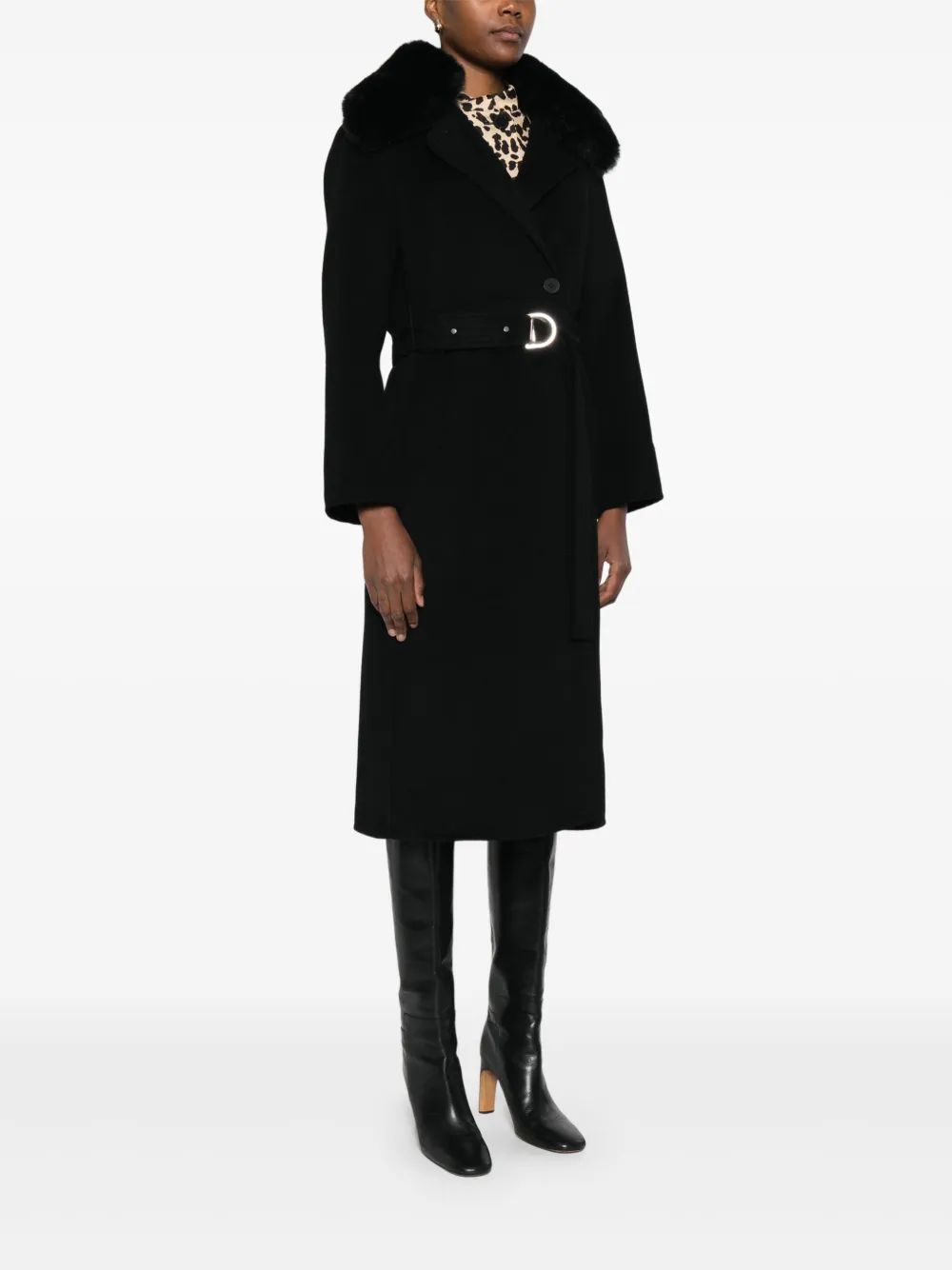 Maje Jas met kraag van imitatiebont en ceintuur Zwart
