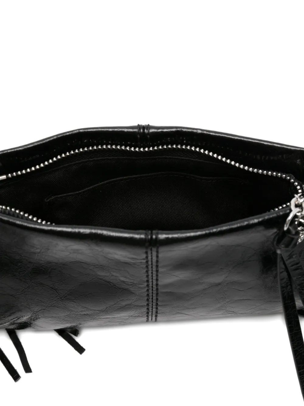 Maje Leren schoudertas met franje Zwart