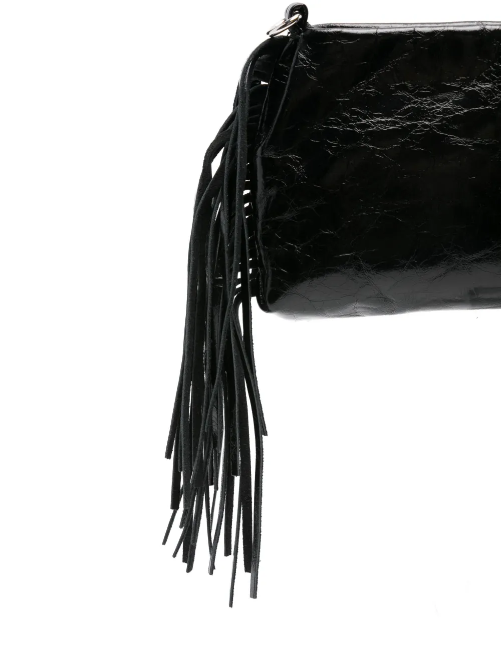 Maje Leren schoudertas met franje Zwart