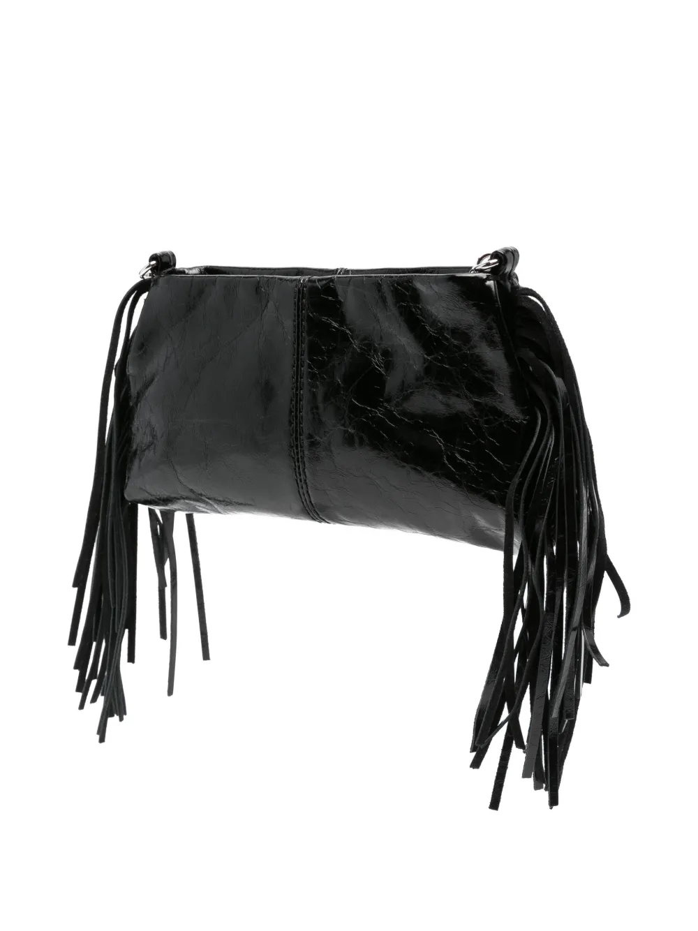 Maje Leren schoudertas met franje Zwart