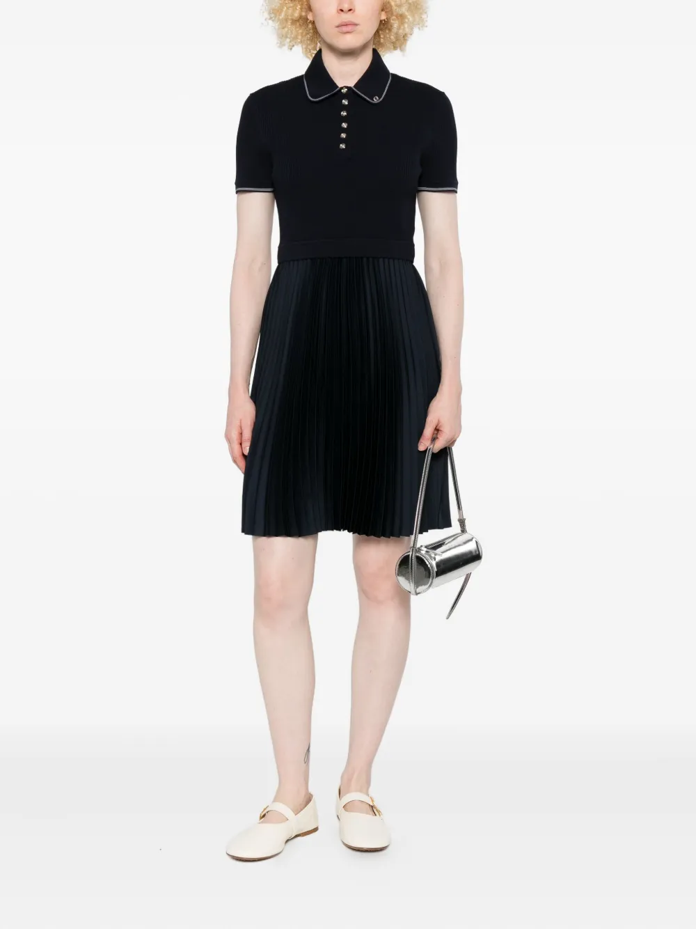 Maje polo-neck pleated dress - Blauw