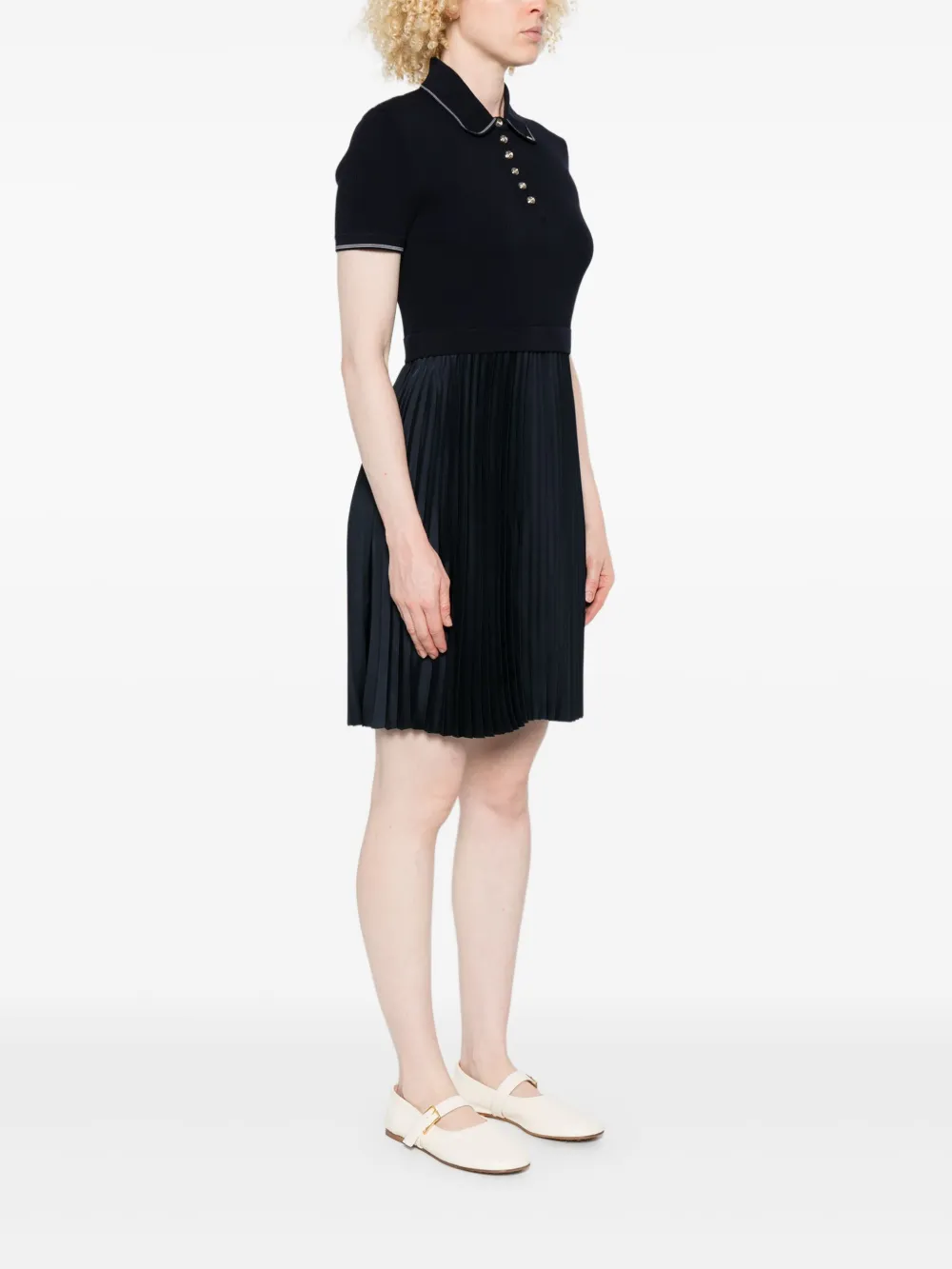 Maje Polo-neck Pleated Dress - Blue 