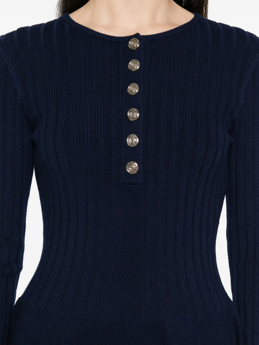 Maje Geribbelde jurk met knopen Blauw