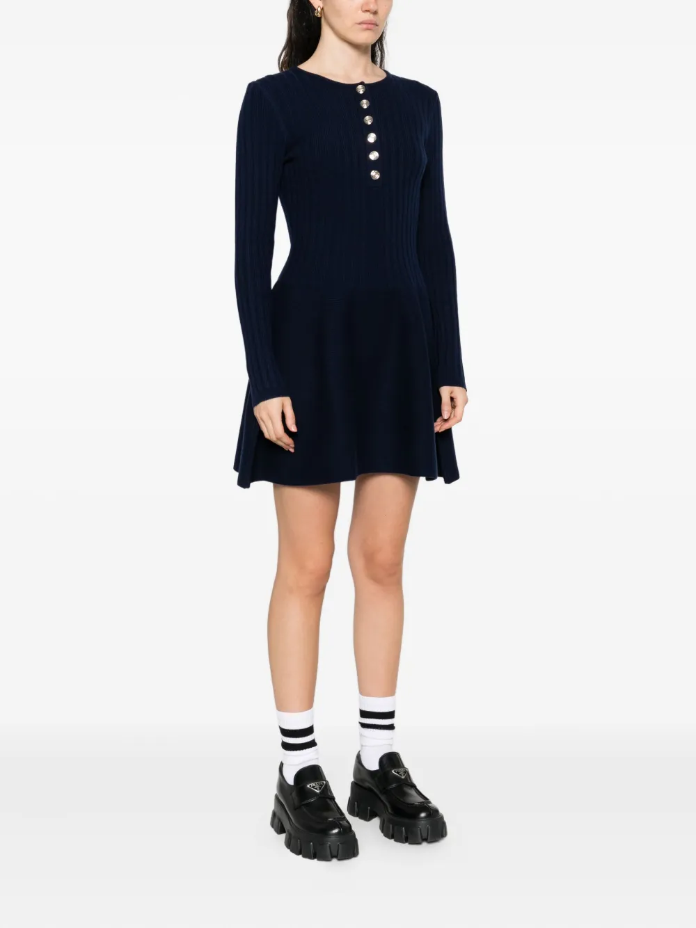 Maje Geribbelde jurk met knopen Blauw