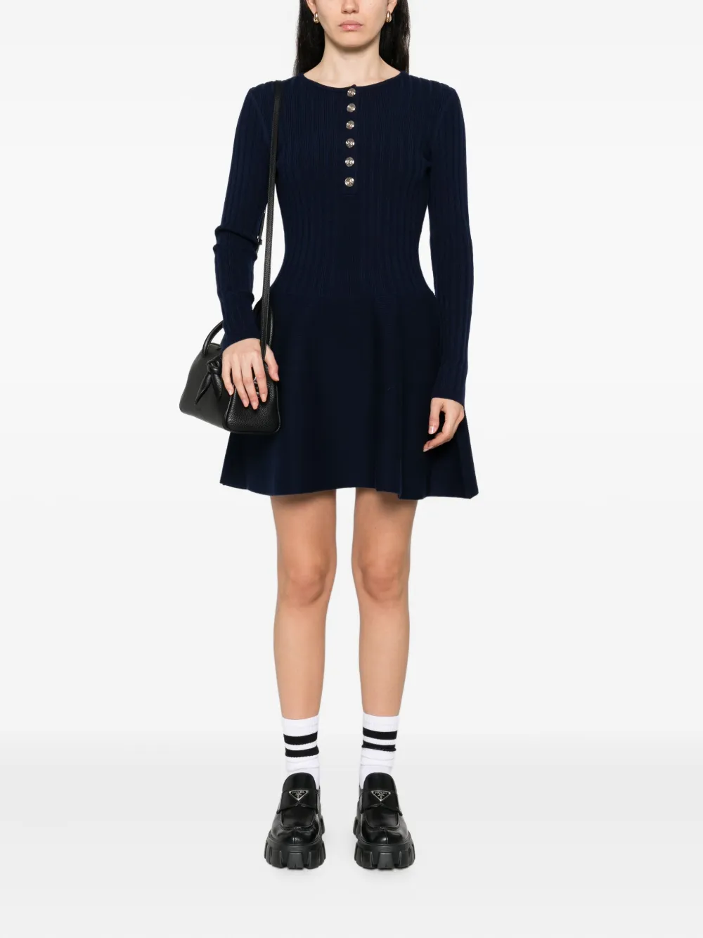 Maje Geribbelde jurk met knopen - Blauw