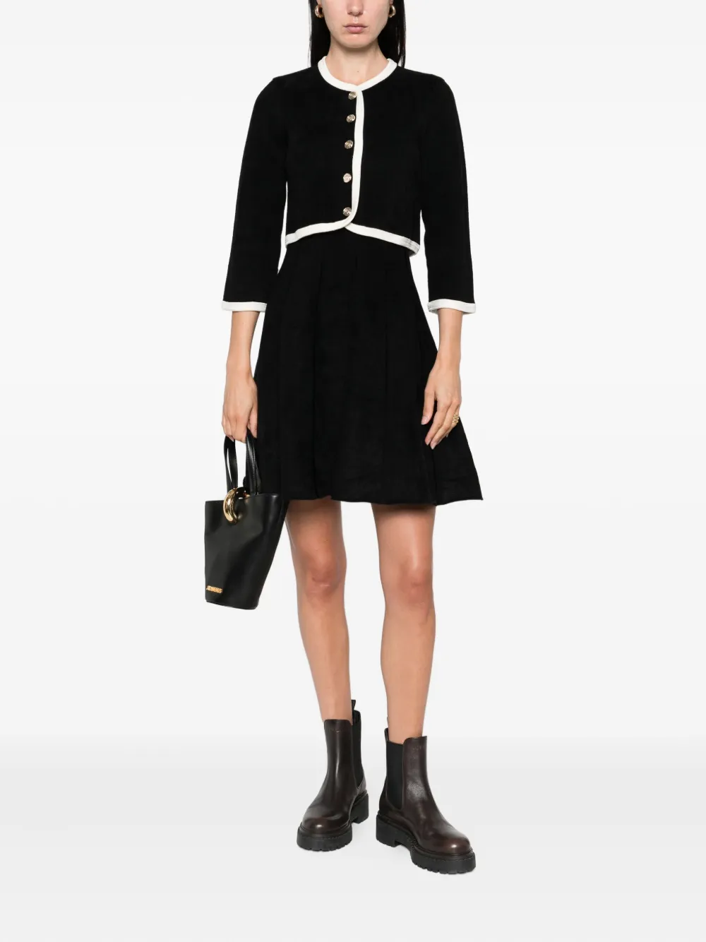 Maje Flared jurk met knoopdetail - Zwart