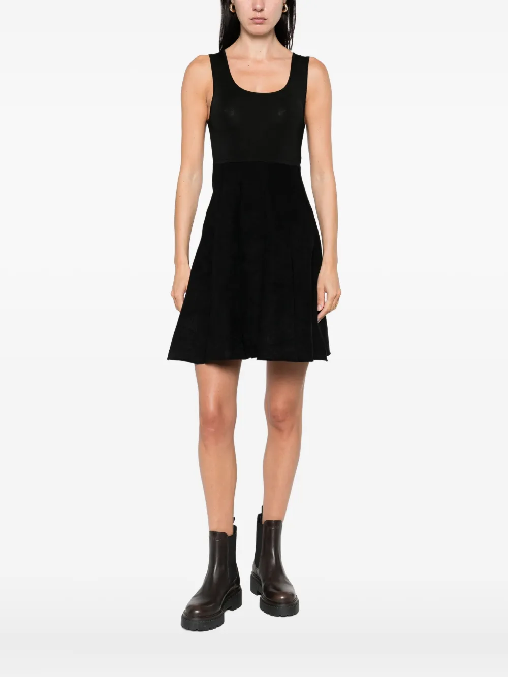Button-Detailed Flared Dress