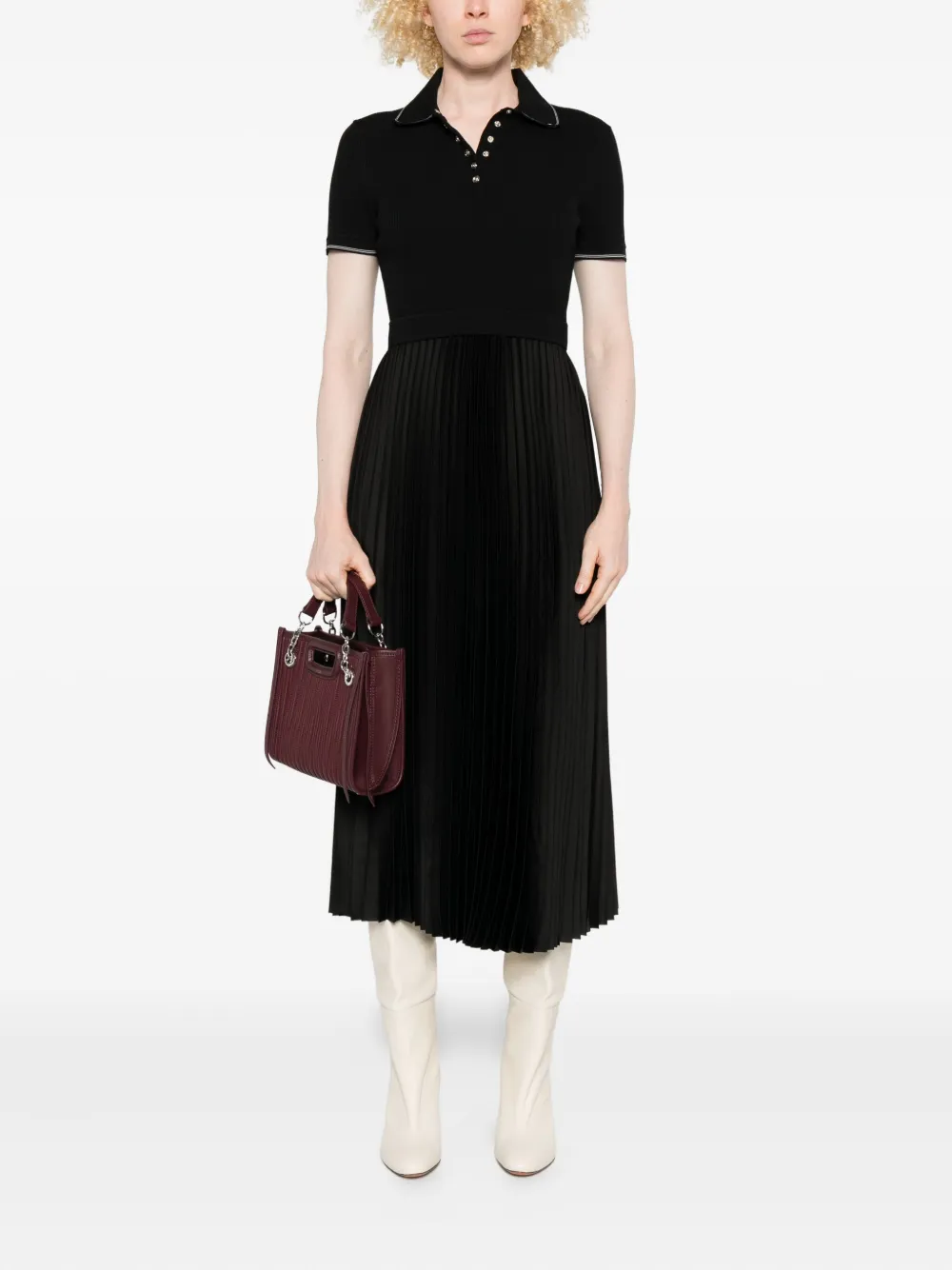 Maje pleated polo dress - Zwart