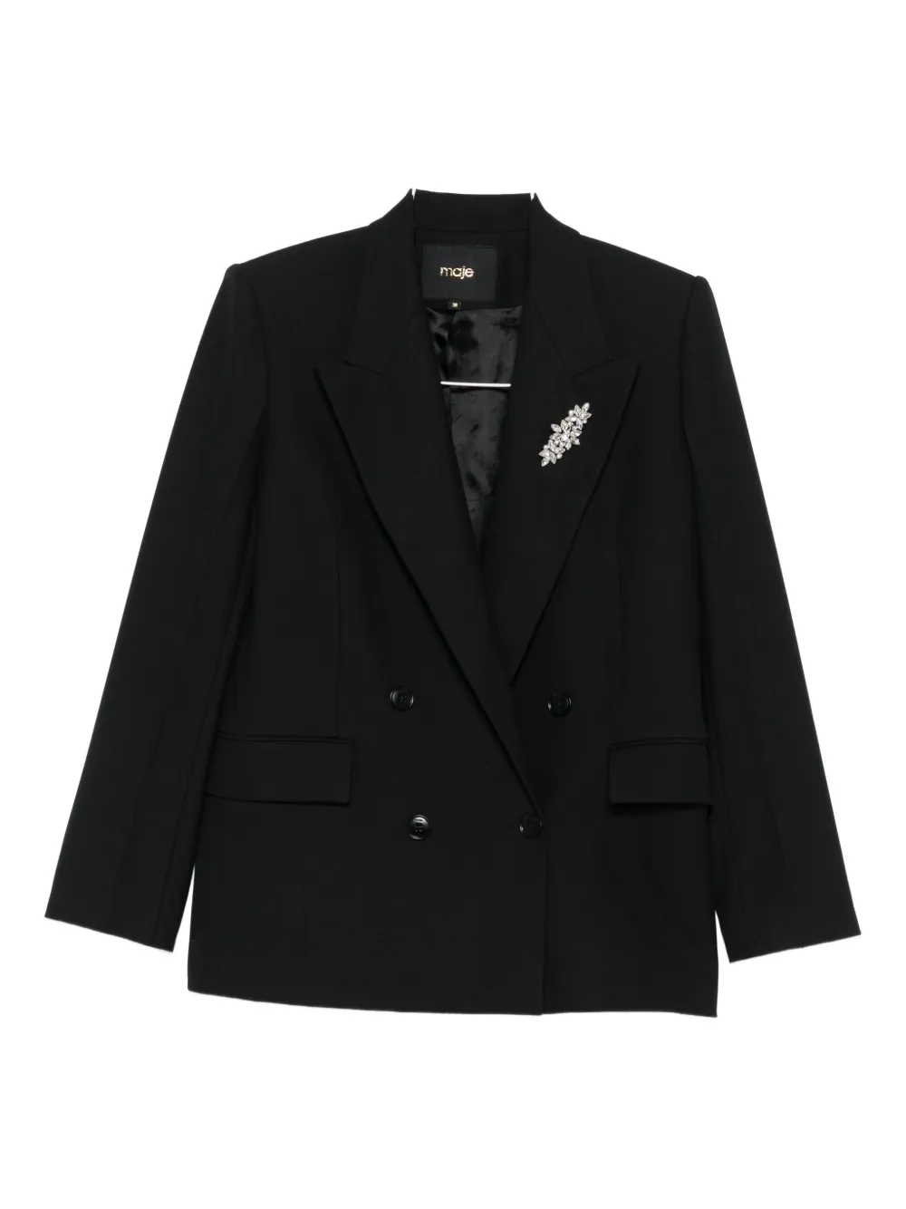 Maje Vayra crystal-embellished double-breasted blazer - Nero