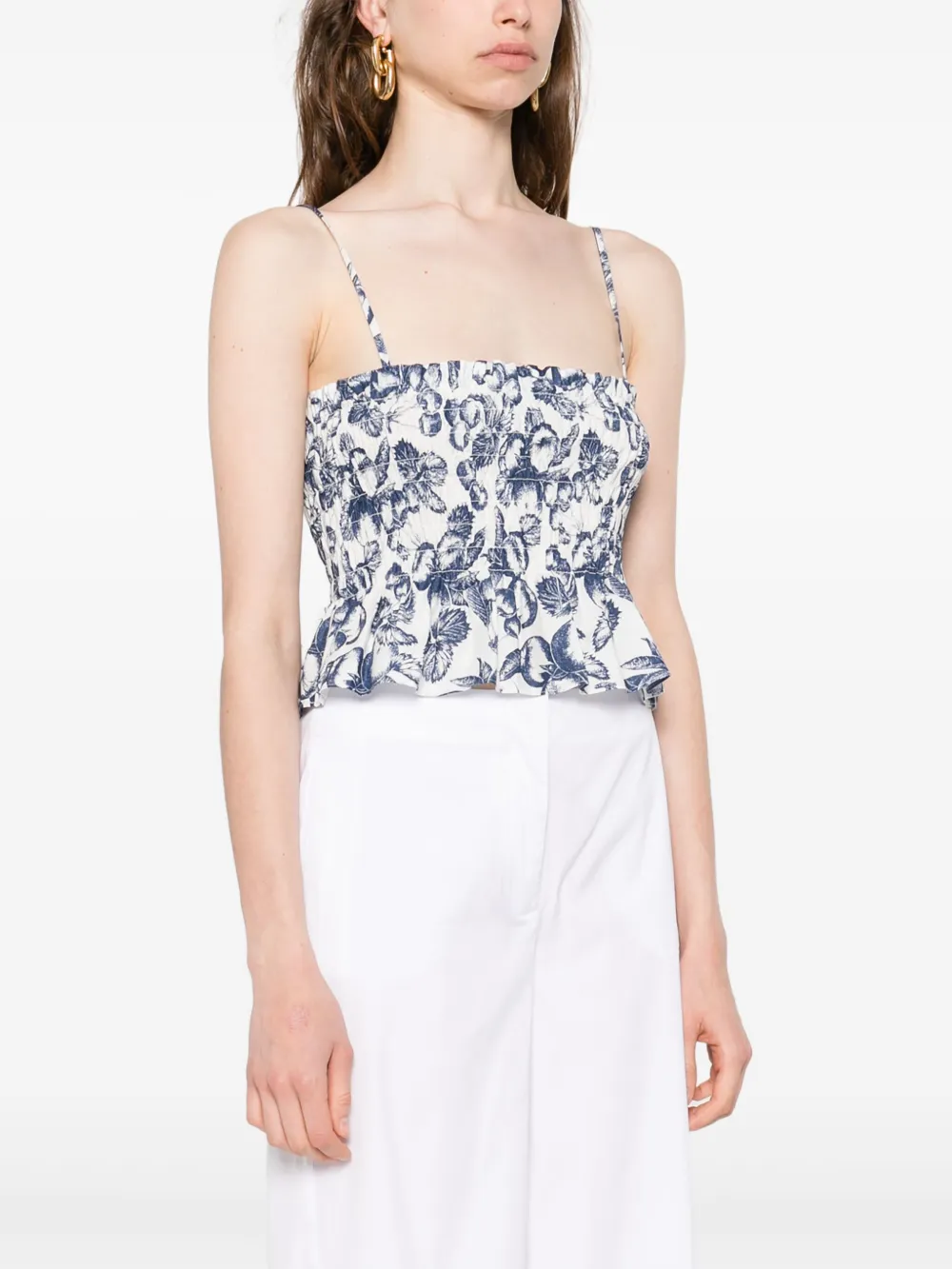 Maje Gesmockte tanktop met grafische print Wit