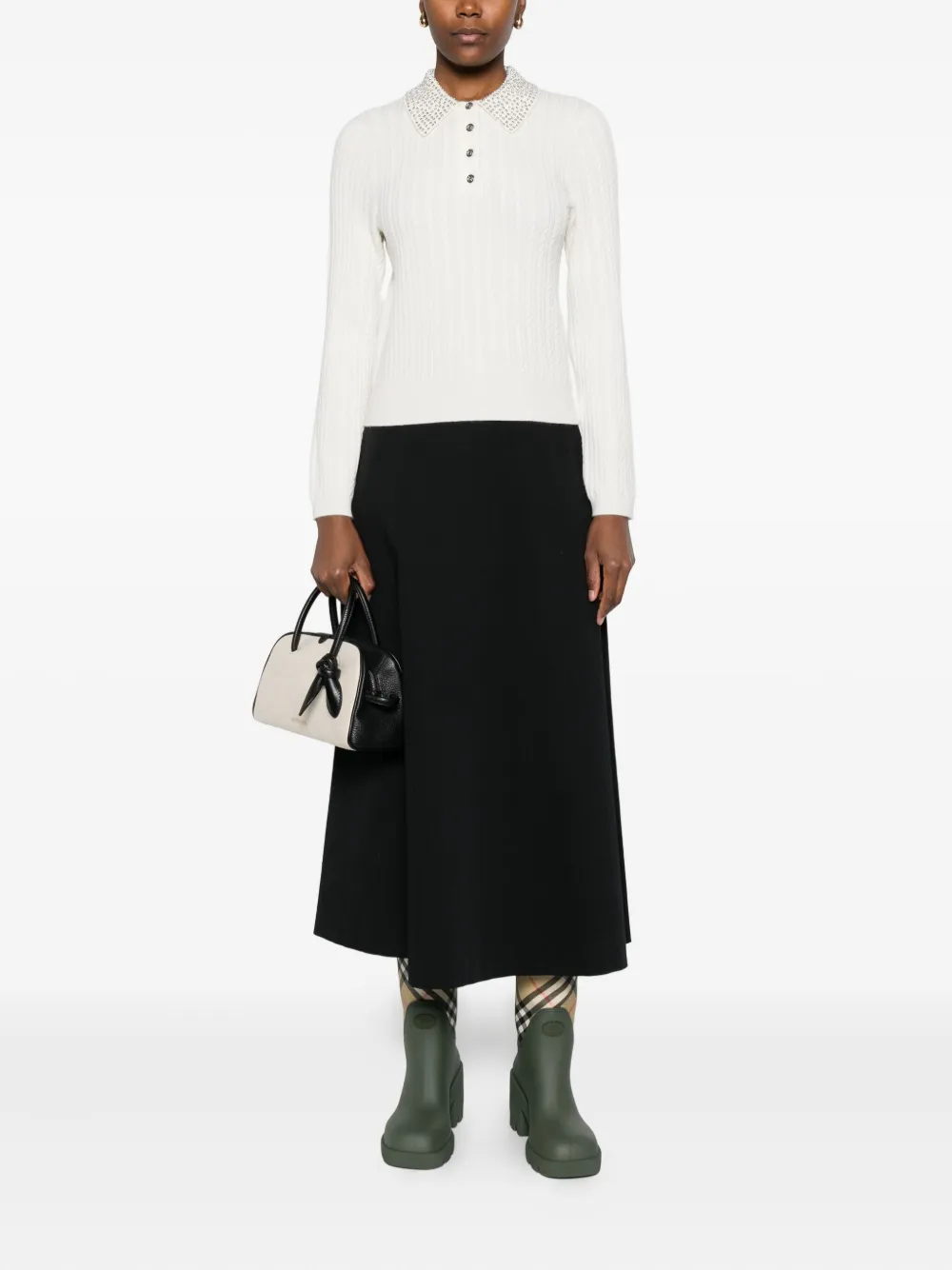 Maje embellished-collar polo top - Wit