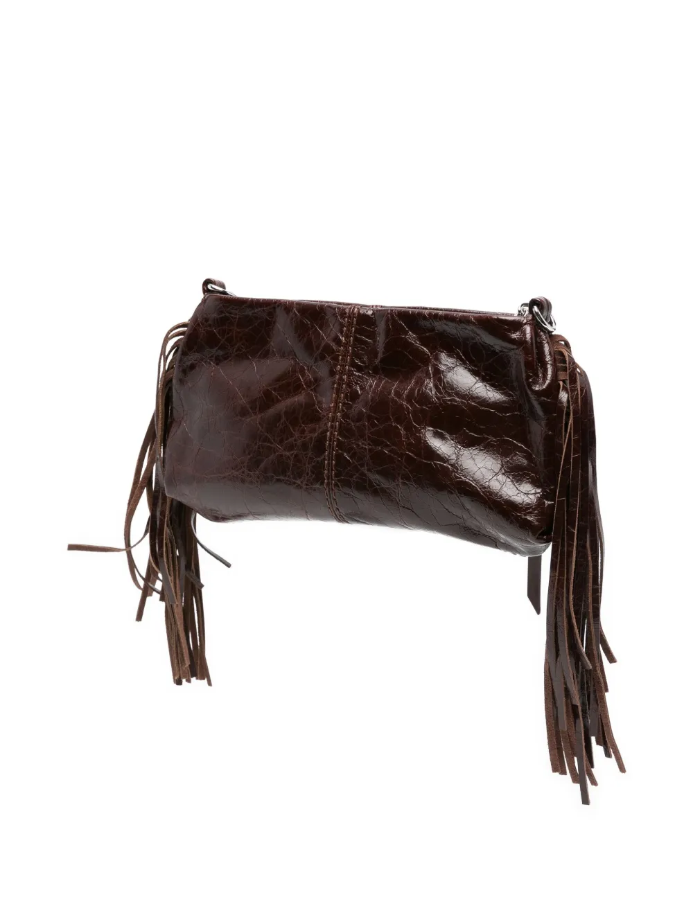 Maje Leren schoudertas met franje Bruin