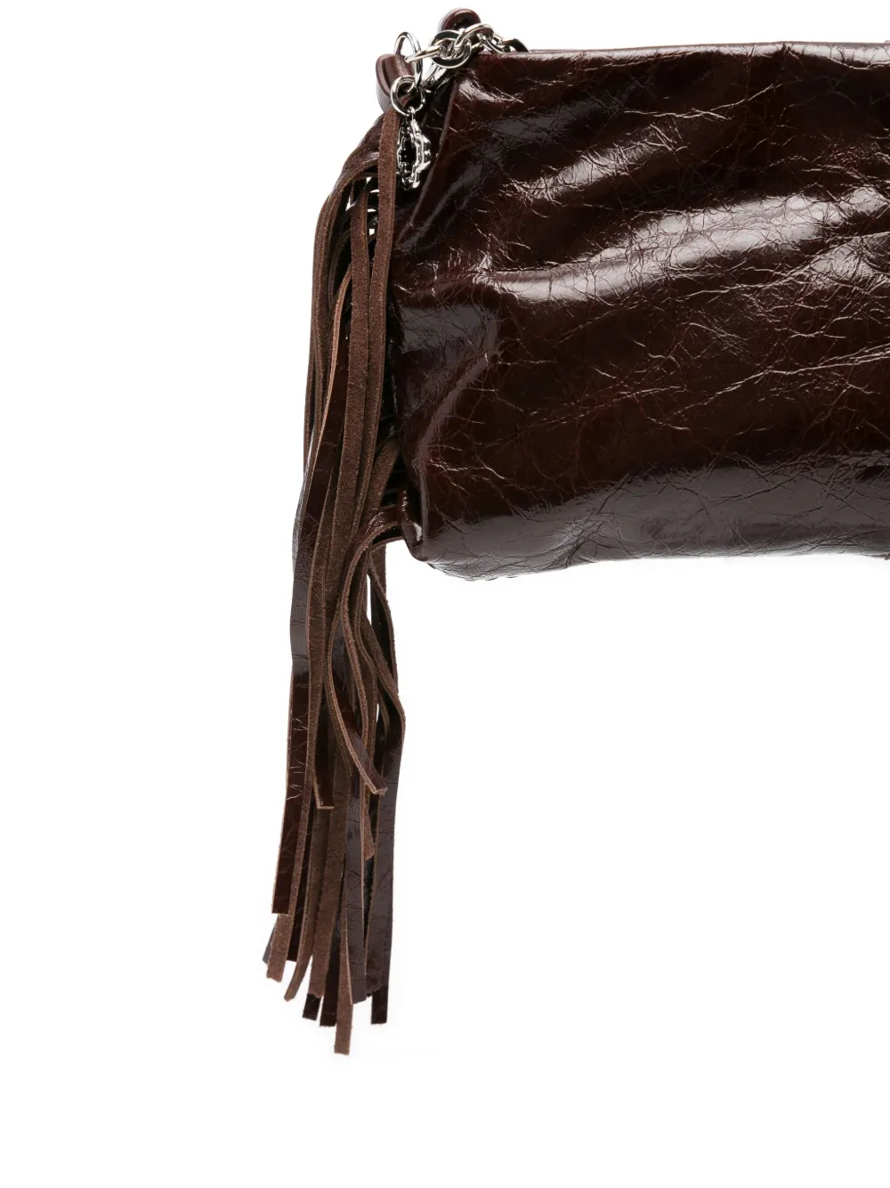 Maje Leren schoudertas met franje Bruin
