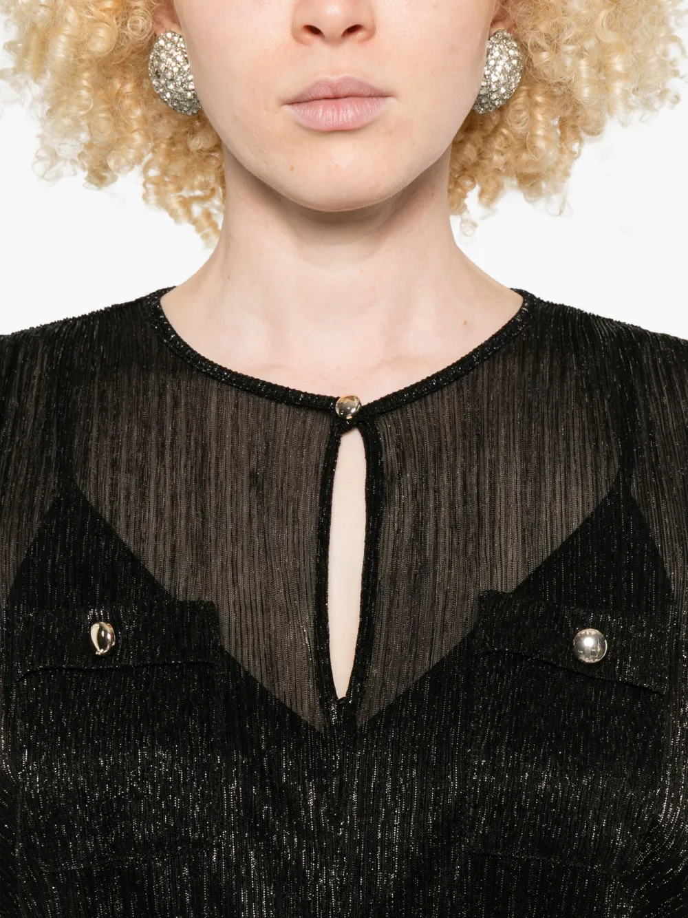 Maje Jurk met plooien en metallic-effect Zwart