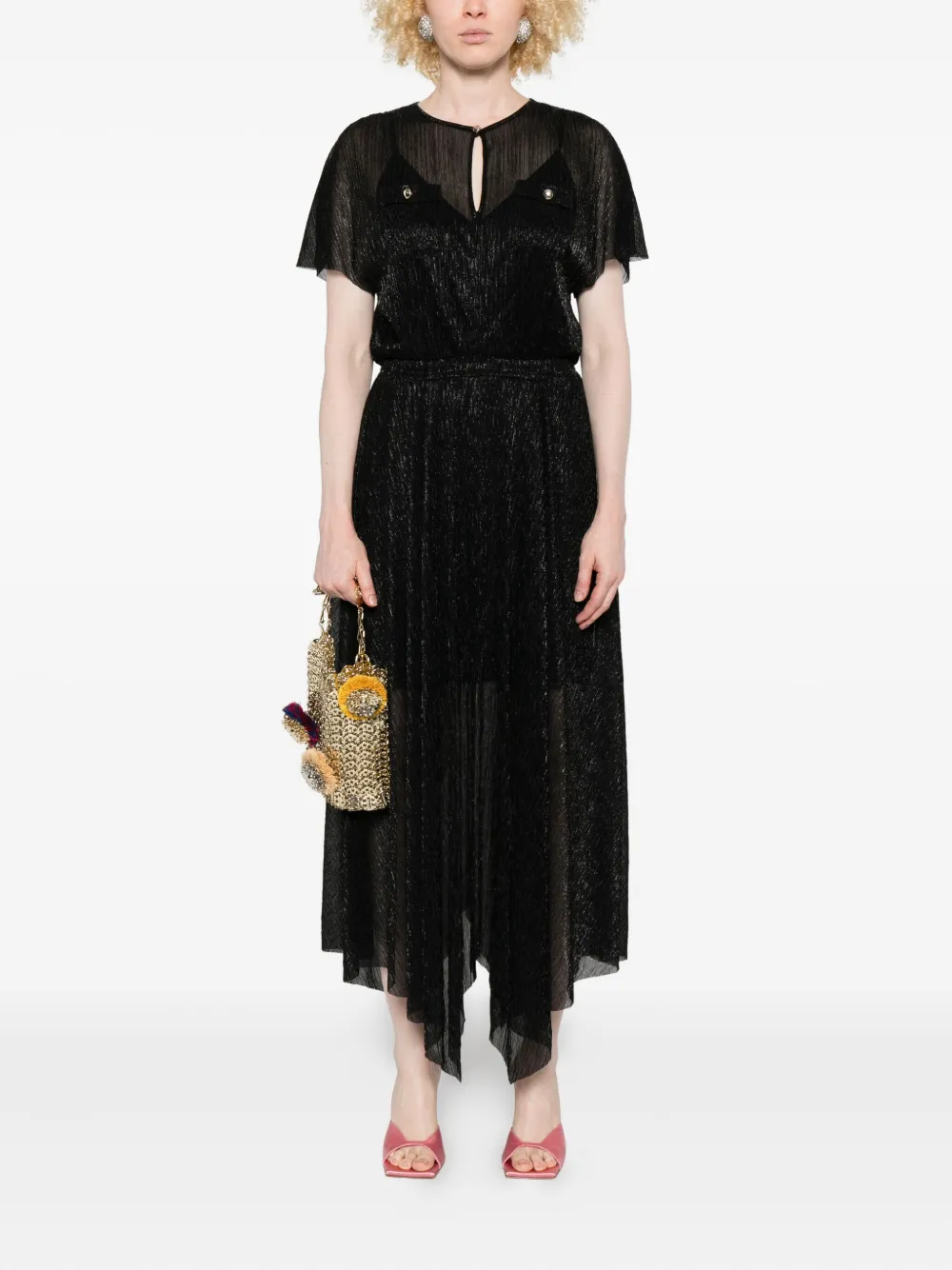 Maje Jurk met plooien en metallic-effect - Zwart
