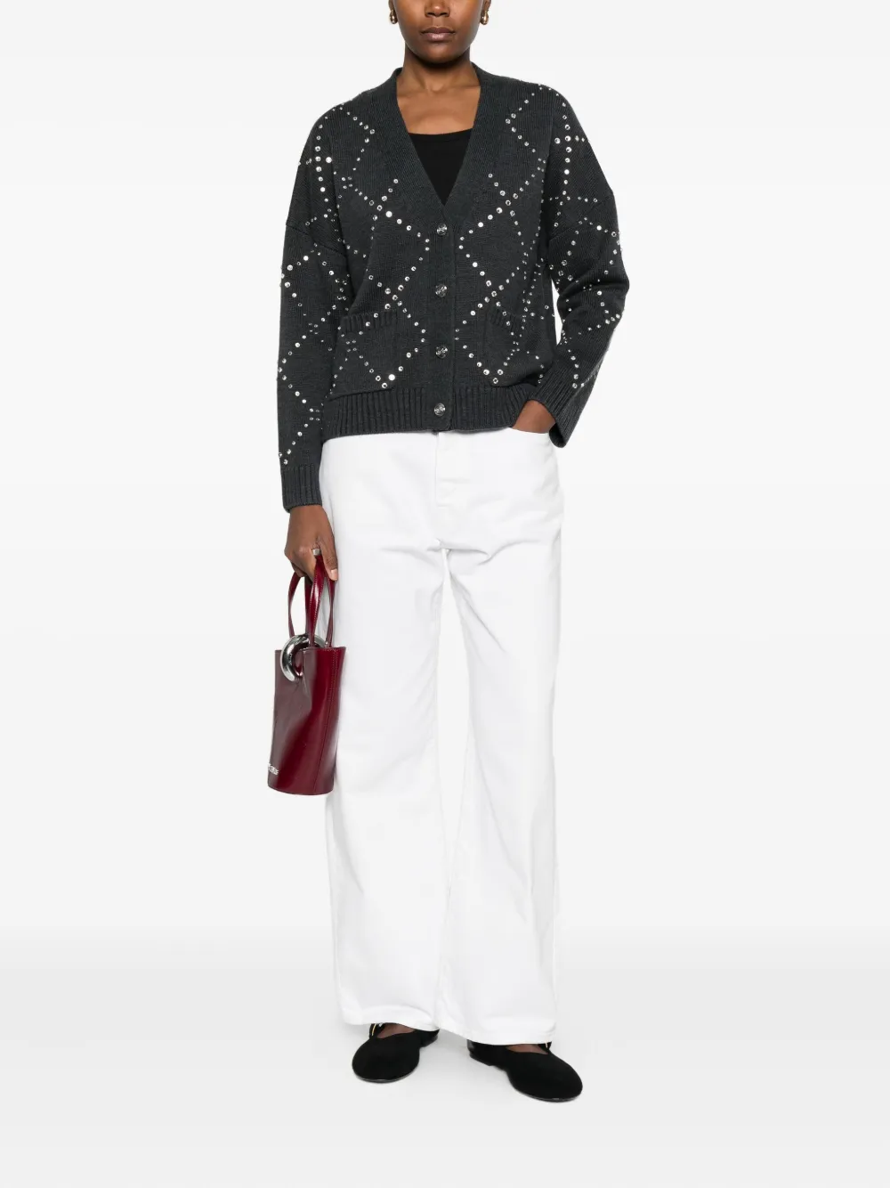 Maje diamond-pattern studded cardigan | Cardigans | Image 2