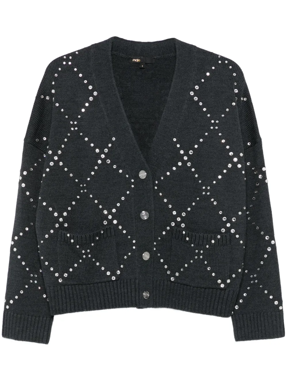 Maje diamond-pattern studded cardigan | Grey | Image 1