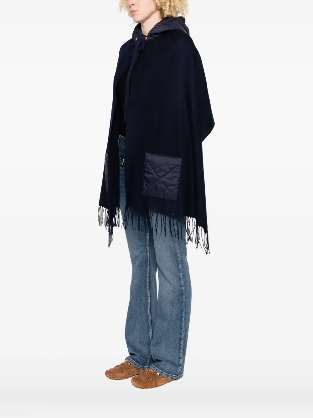 Maje Poncho met capuchon en gewatteerde zak Blauw
