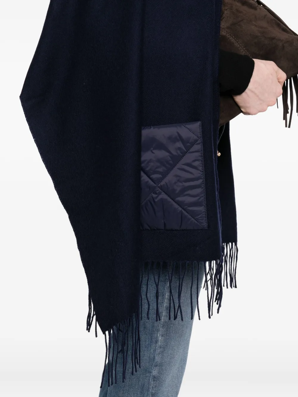 Maje Poncho met capuchon en gewatteerde zak Blauw