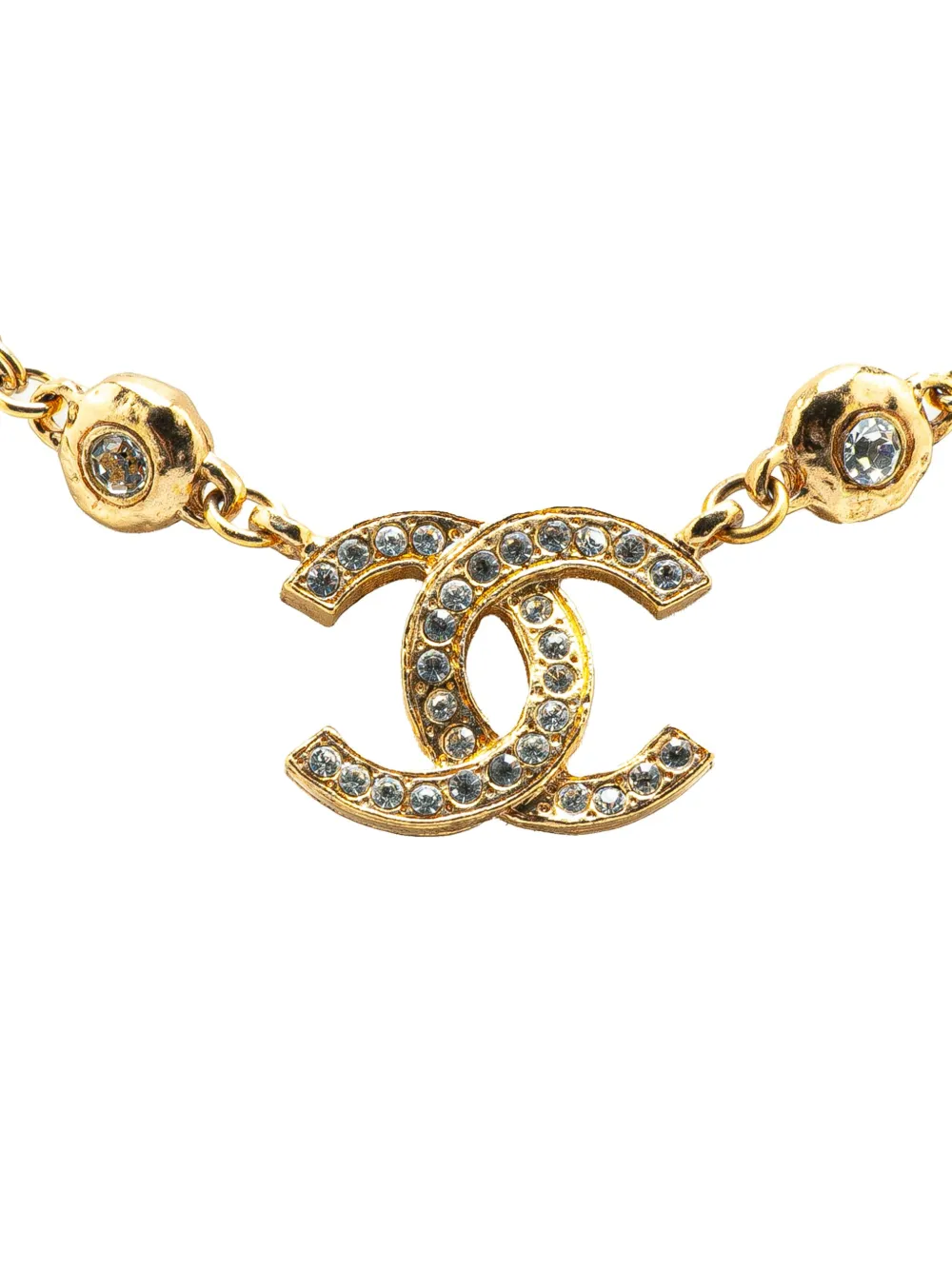 CHANEL Pre-Owned 1970-1980 Gold Plated CC Rhinestone Pendant Necklace CHANEL Pre-Owned 1970-1980 Gold Plated CC Rhinestone Pendant Necklace