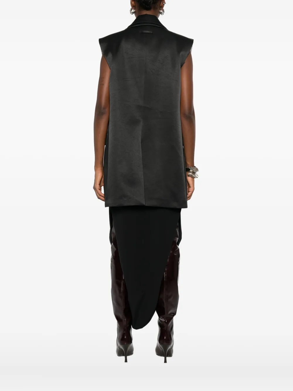 Jean Paul Gaultier Sleeveless Satin Sleeveless Blazer In Black
