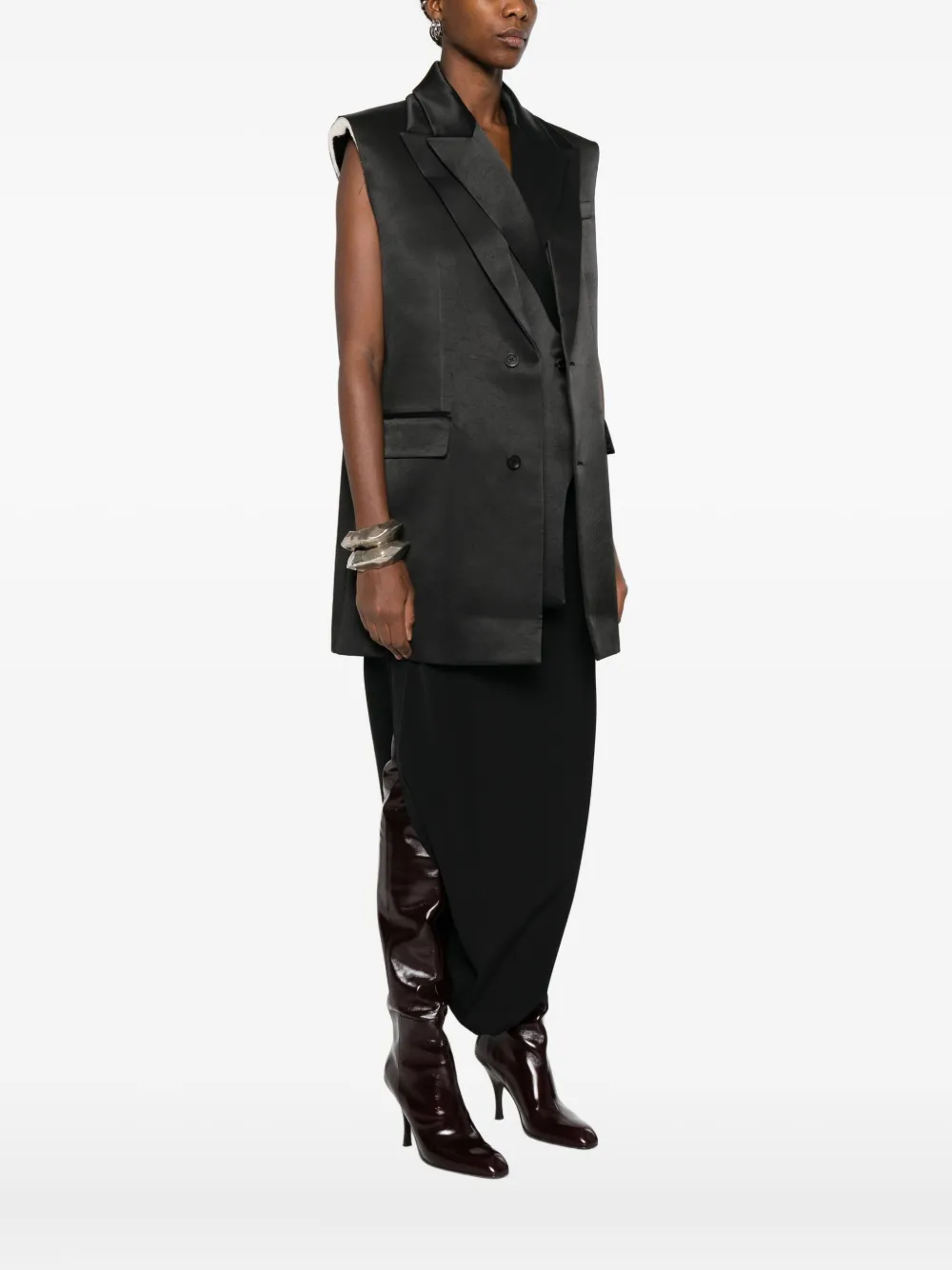 Jean Paul Gaultier Sleeveless Satin Sleeveless Blazer In Black