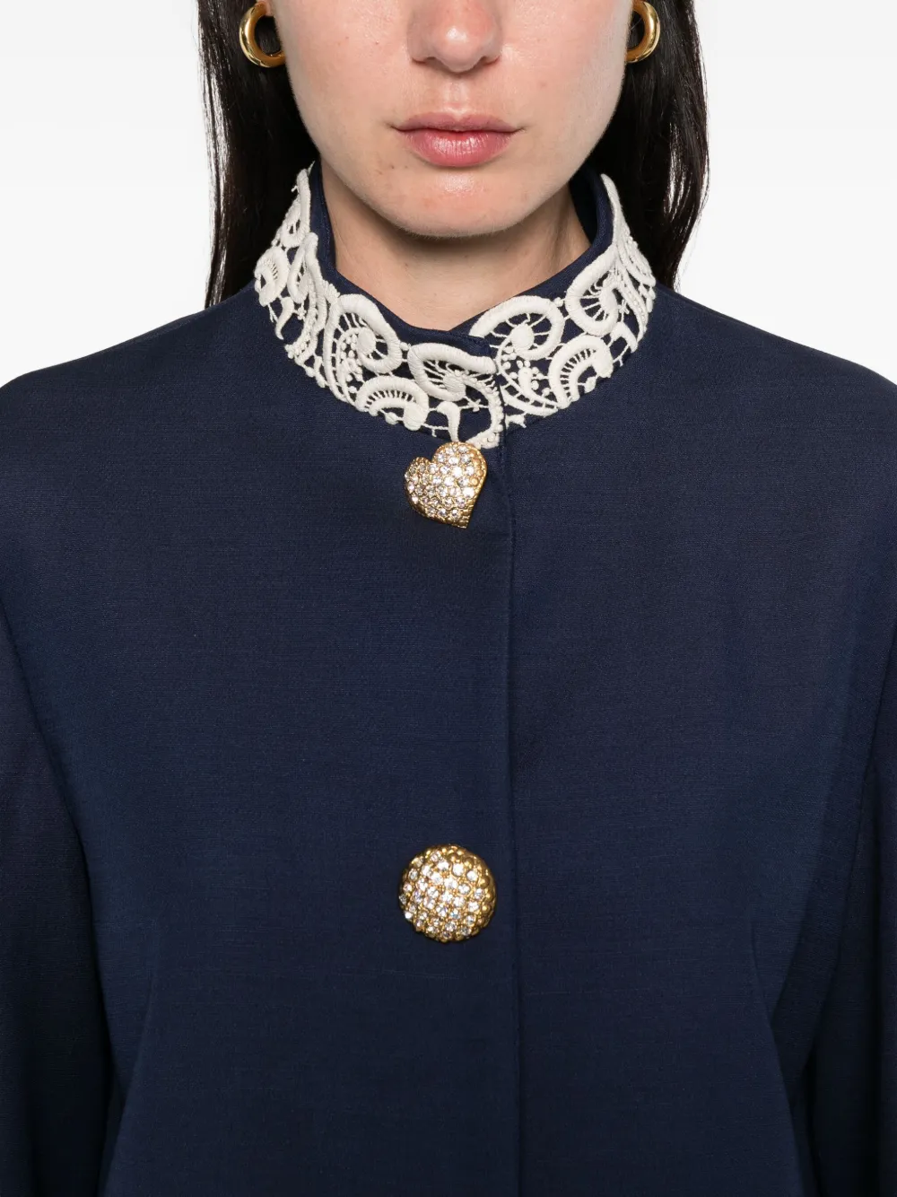 Valentino Garavani lace-trimmed button-detail jacket Blauw